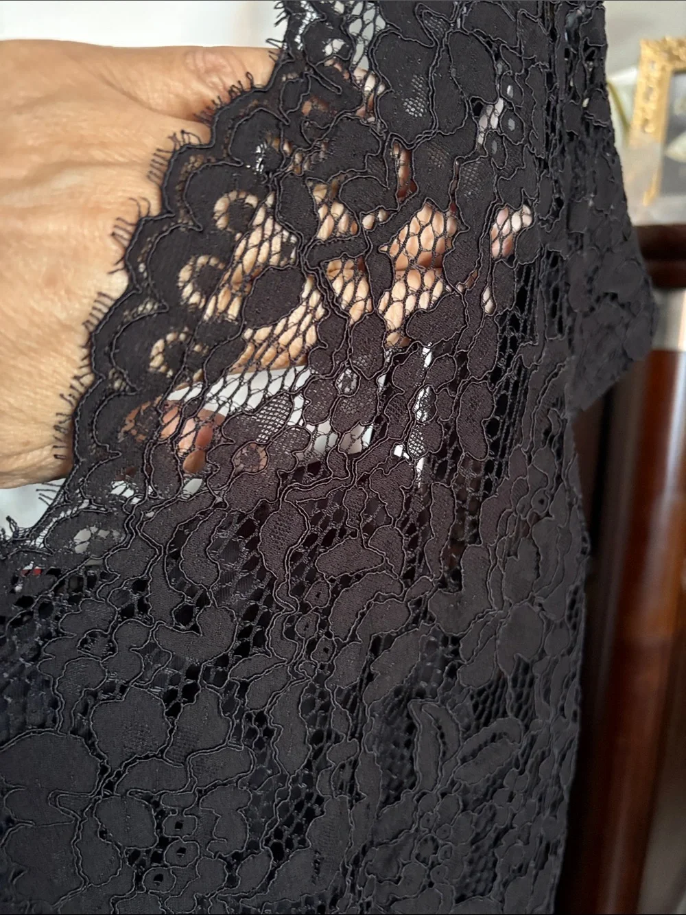 Miusol Black Lace Bodice Midi Dress with Ruffle Detail